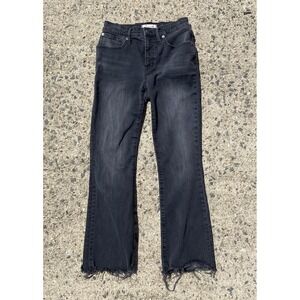 Madewell Cali Demi Boot High Rise Jeans Black Wash Womens 26x25 Raw Hem Stretchy